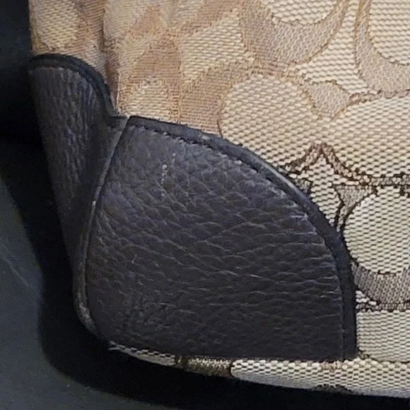 SOLD Coach Shoulder Bag Brown and Tan Signature Leather and Canvas Monogram - Picture 8 of 12